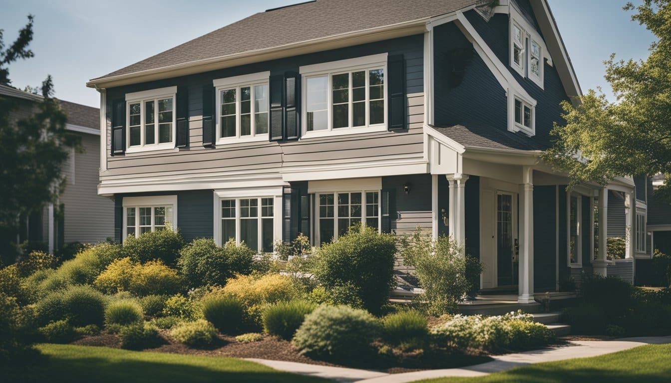 A house with new siding, surrounded by well-kept landscaping and no signs of wear or damage