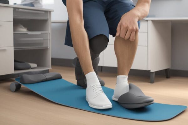 A podiatrist fitting orthotics for a patient in a London, Ontario clinic