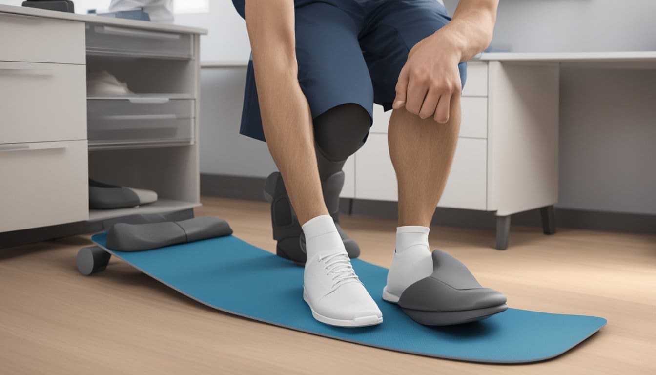 A podiatrist fitting orthotics for a patient in a London, Ontario clinic