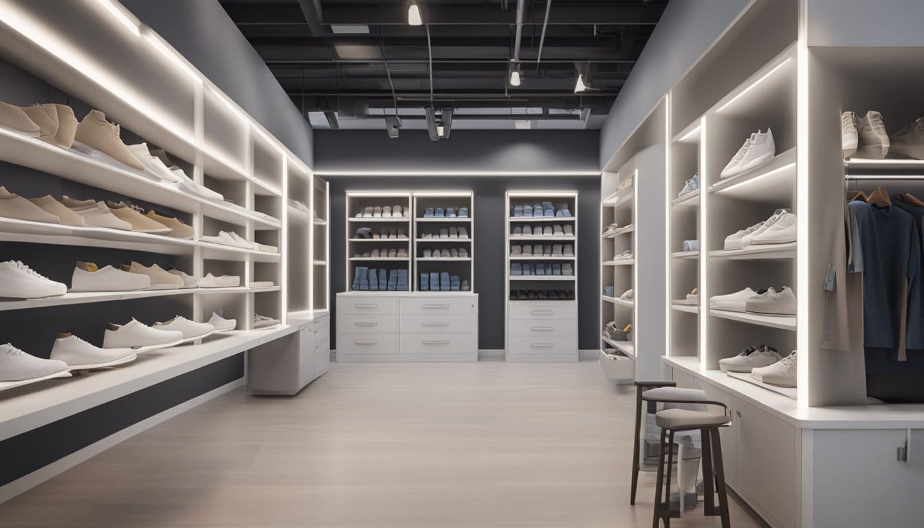 An orthotics clinic in London, Ontario with various supportive devices displayed on shelves and racks