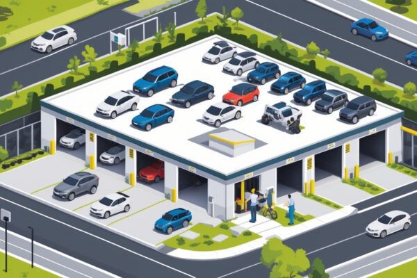 Exterior view of a vehicle storage facility with multiple cars parked in 2026