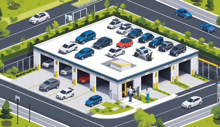 Exterior view of a vehicle storage facility with multiple cars parked in 2026