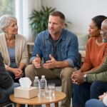 Therapist supporting patient during substance abuse recovery session