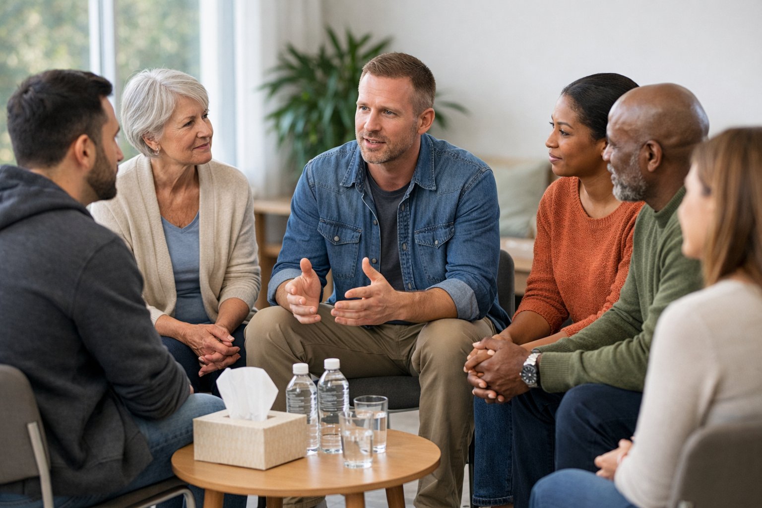 Therapist supporting patient during substance abuse recovery session